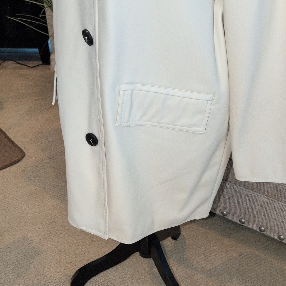 Oversized Cream Coat Faux Leather  with Black Buttons - Picture 8 of 12